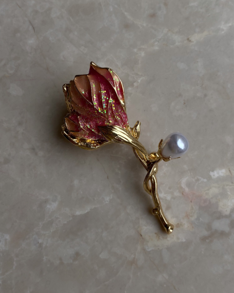 Pembe İnci Detaylı Çiçek Broş
