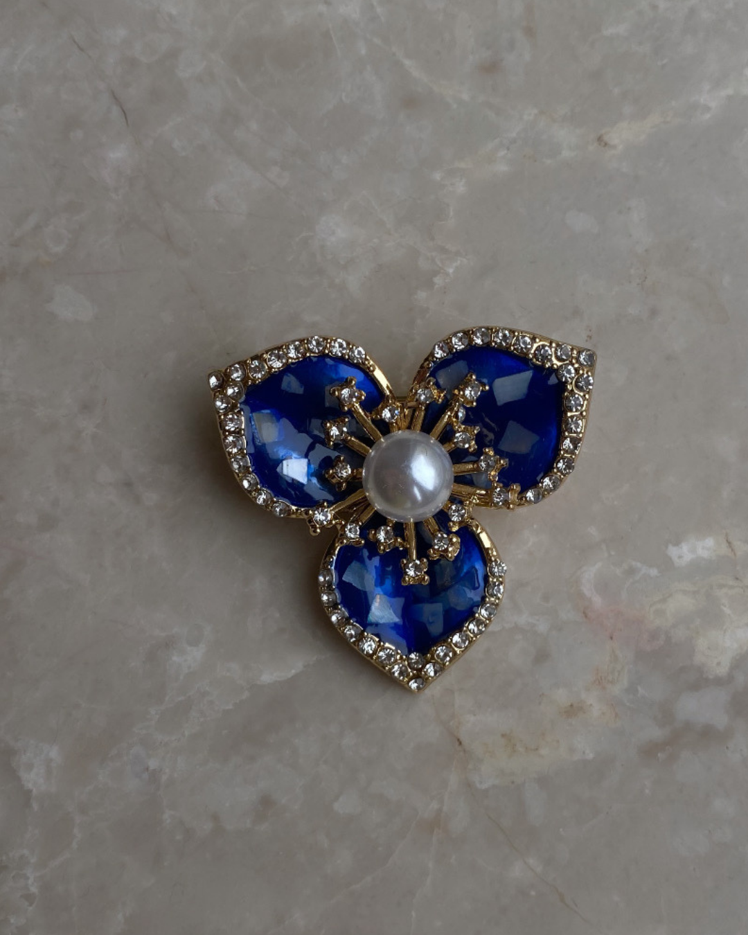 Mavi İncili Taşlı Yonca Broş