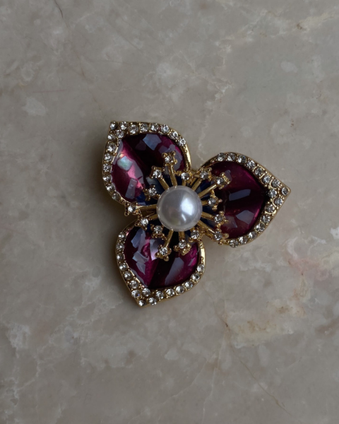 Pembe İncili Taşlı Broş