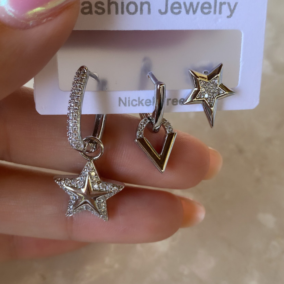 Altın Kaplama Zirkon Taşlı Yıldız Set Küpe