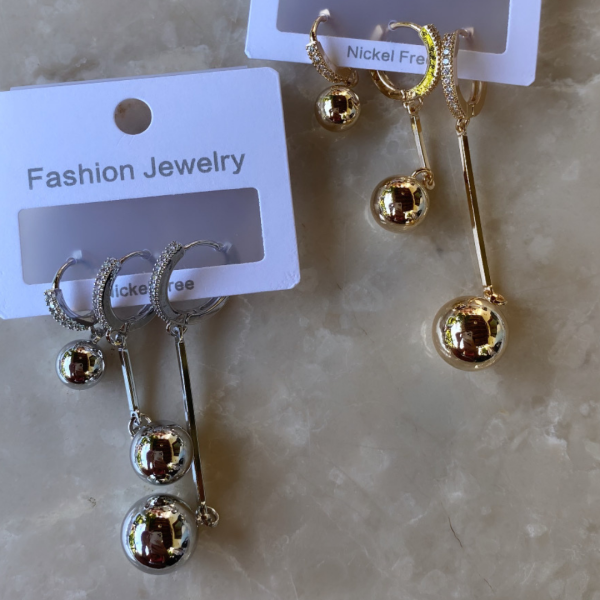 Altın Kaplama Uzun Top Set Küpe