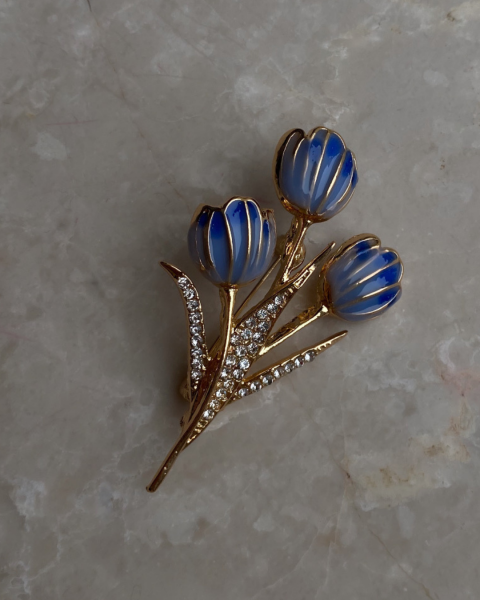 Taşlı Üçlü Çiçek Broş