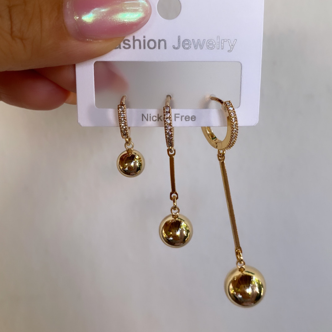 Altın Kaplama Uzun Top Set Küpe