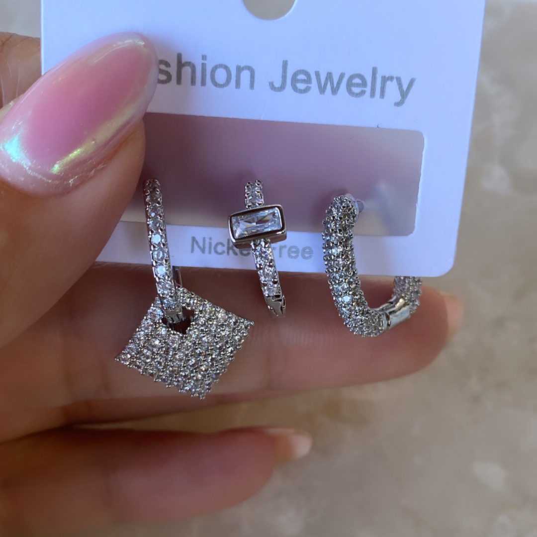 Altın Kaplama Zirkon Taşlı Set Küpe