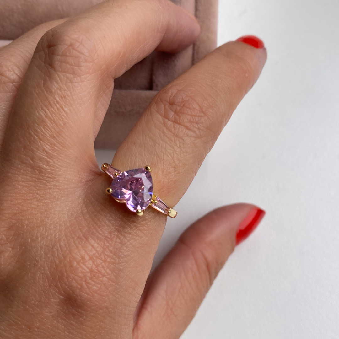 Ayarlanabilir Pembe Taşlı Kalp Yüzük