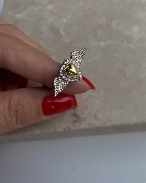 Ayarlanabilir Özel Seri Taşlı Kanatlı Kalp Yüzük