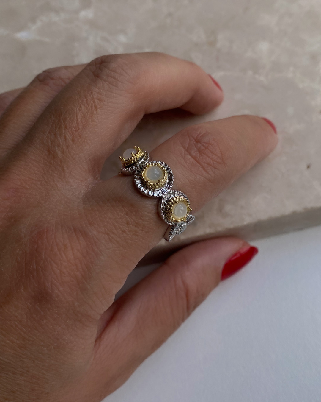 Ayarlanabilir Özel Seri Ortası Sedefli Mix Yüzük