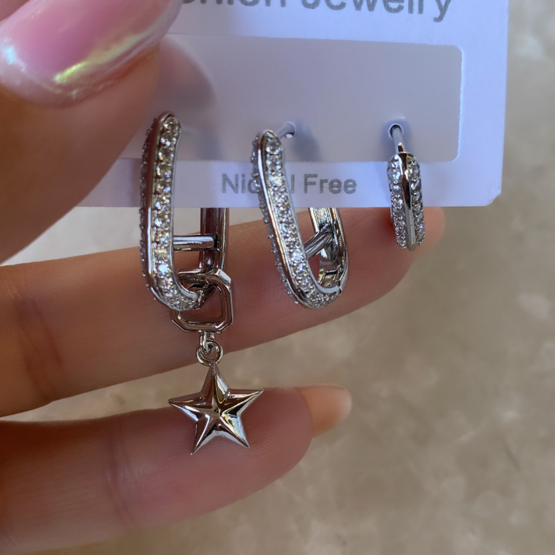 Altın Kaplama Sallantılı Yıldız Set Küpe