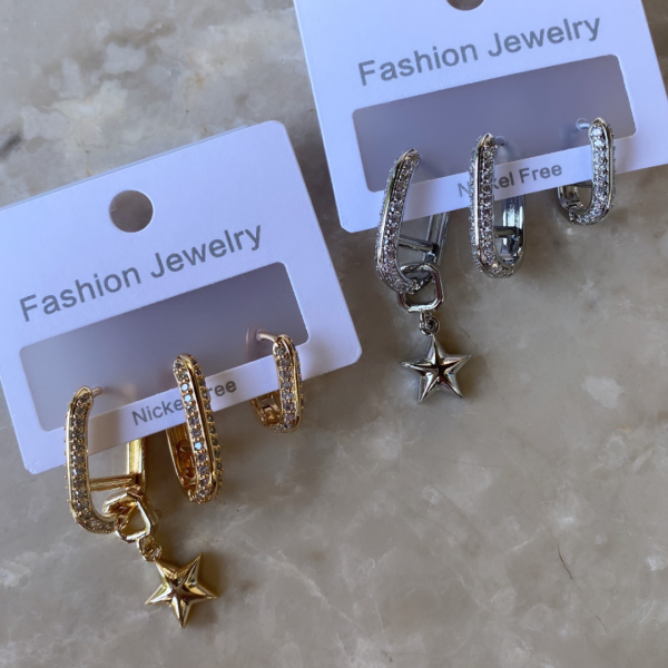 Altın Kaplama Sallantılı Yıldız Set Küpe