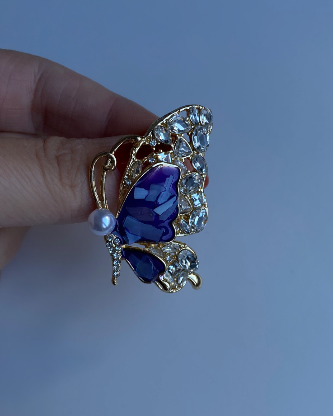 Lila Sedefli Taşlı Kelebek Broş