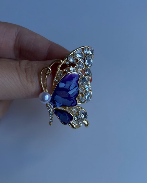 Lila Sedefli Taşlı Kelebek Broş