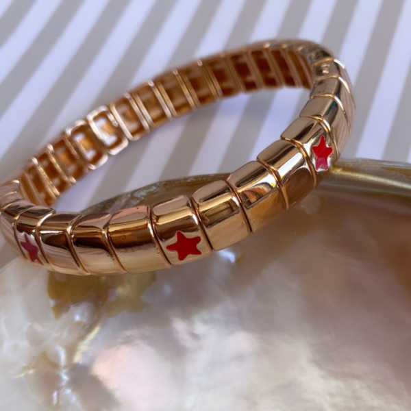 Marka Model Seramik Kaplama Gold Yıldız Detaylı Lastikli Bileklik
