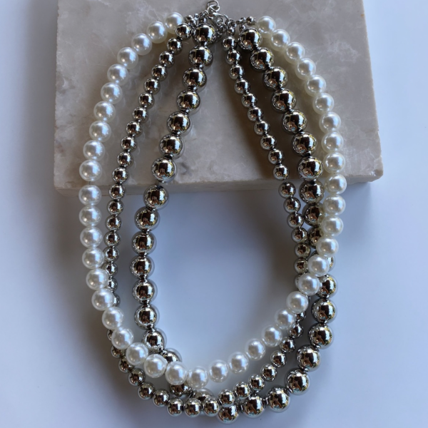Üçlü Silver İnci Kolye