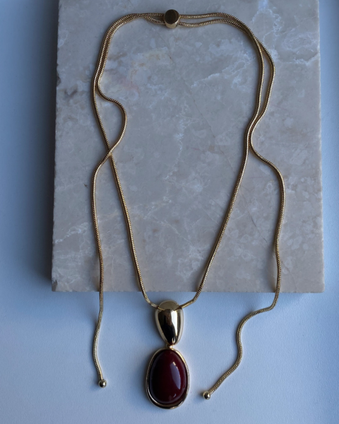 Altın Kaplama Asansörlü Bordo Kolye