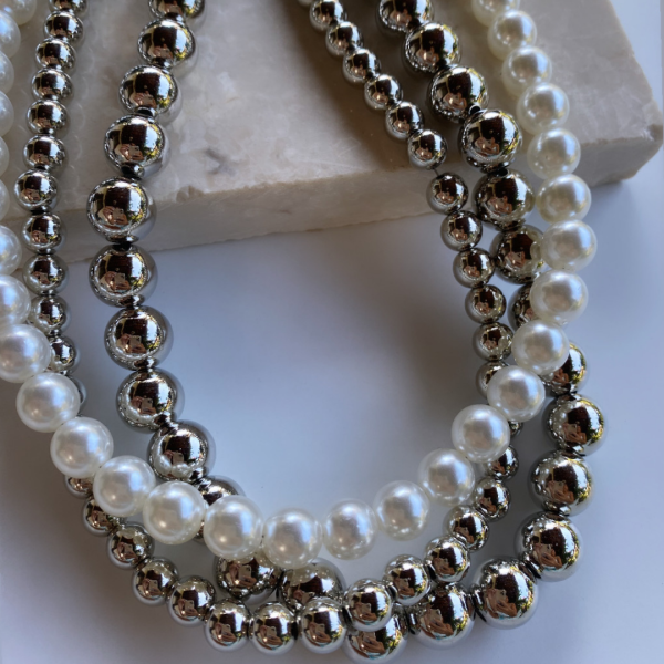Üçlü Silver İnci Kolye