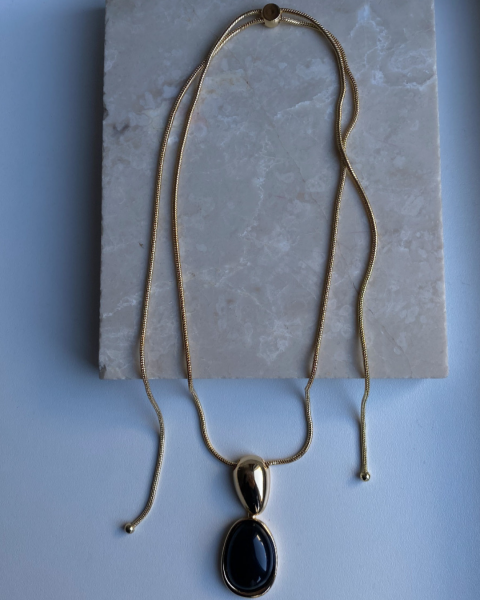 Altın Kaplama Asansörlü Siyah Kolye