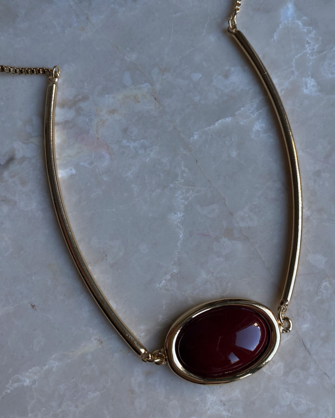 Altın Kaplama Bordo Kolye
