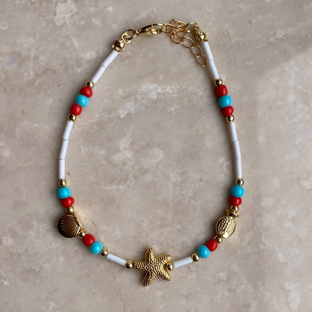 Kırmızı Boncuklu Deniz Yıldızı Halhal