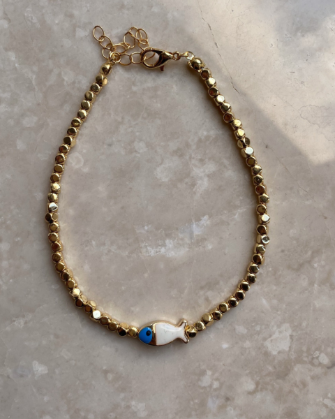 Küp Boncuklu Beyaz Balık Halhal