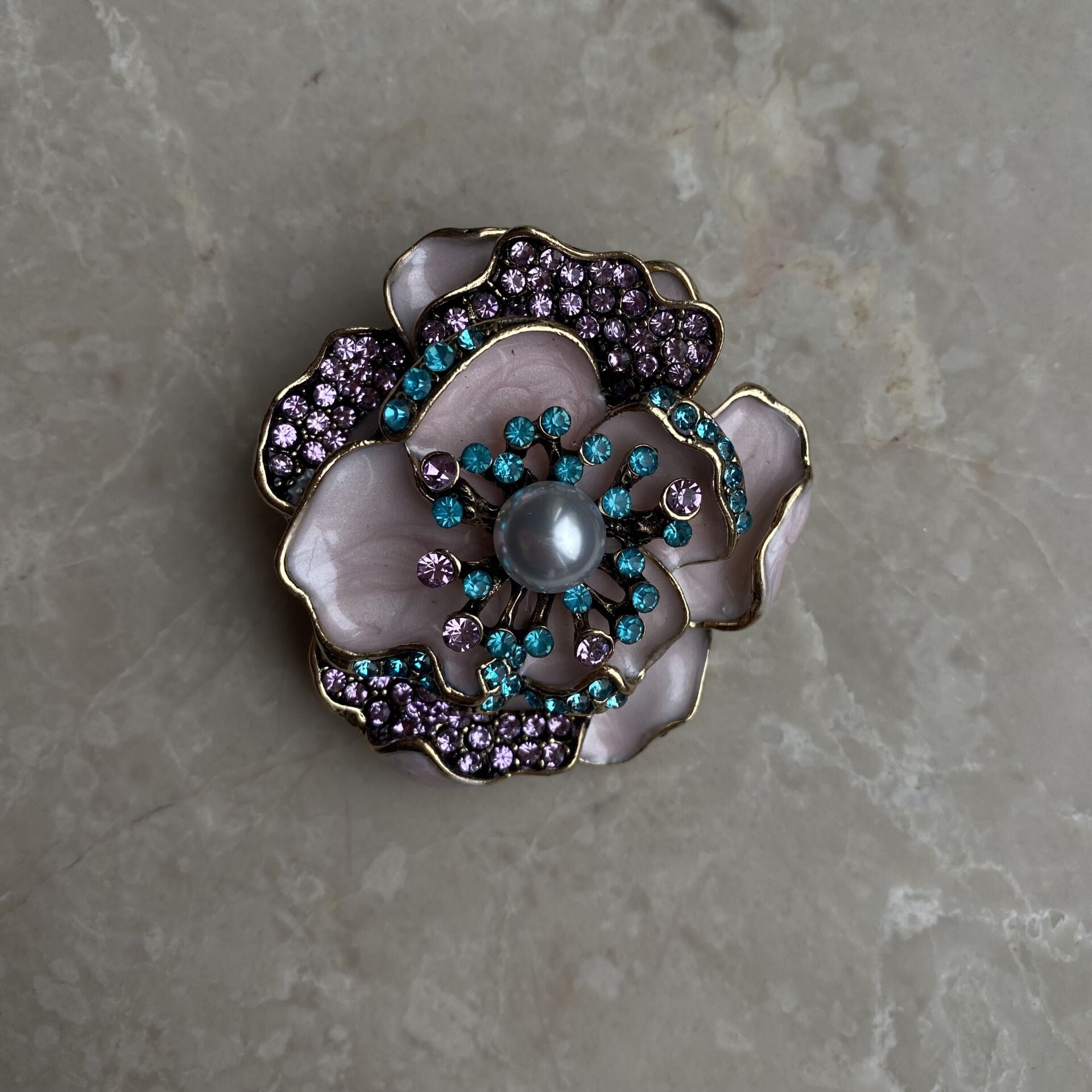 Mavi Pembe Gül Broş