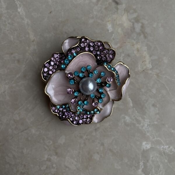 Mavi Pembe Gül Broş