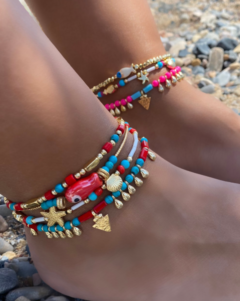 Kırmızı Boncuk Detaylı Halhal