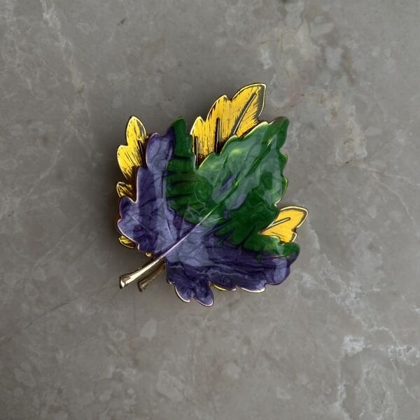 Yeşil Lila Mineli Yaprak Broş