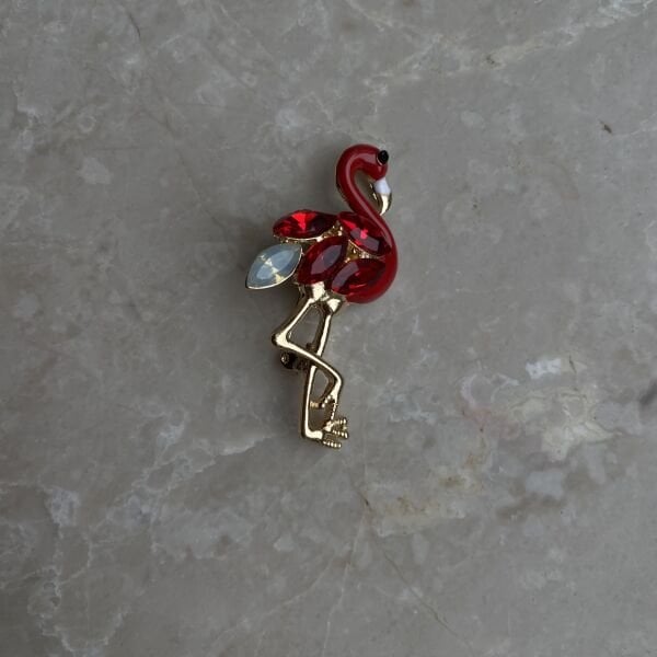 Kırmızı Taşlı Leylek Broş