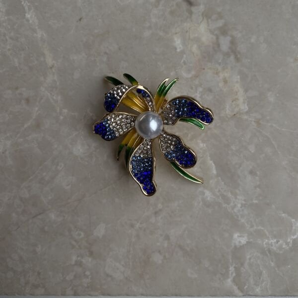 Mavi Taşlı Çiçek Broş