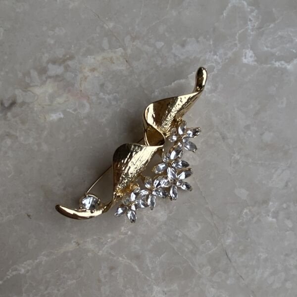 Taşlı Gold Çiçek Broş