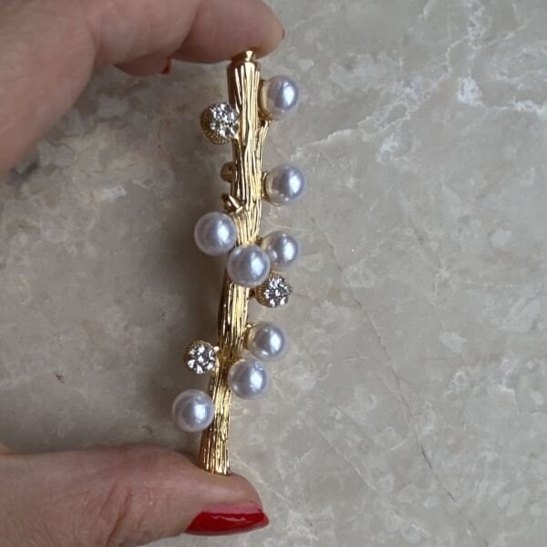 İncili Dallı Gold Broş