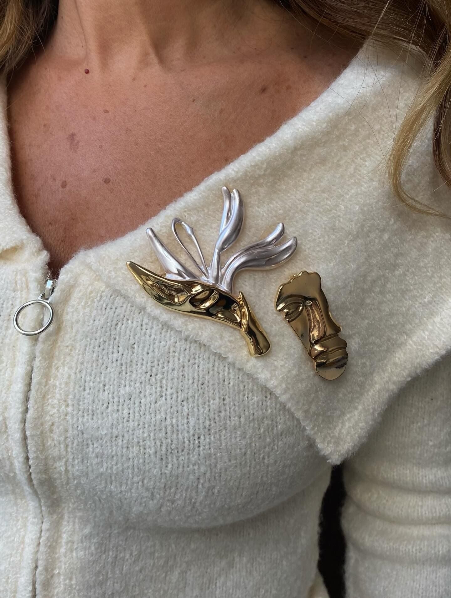 Gold Silver Çiçek Broş