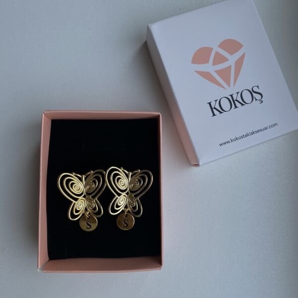 Harfli Fusün Kelebek Küpe