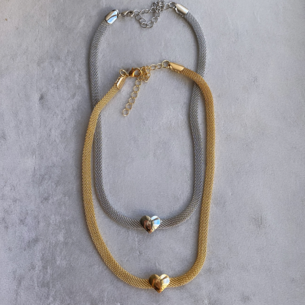 Altın Kaplama Hasır Görünümlü Kalp Kolye