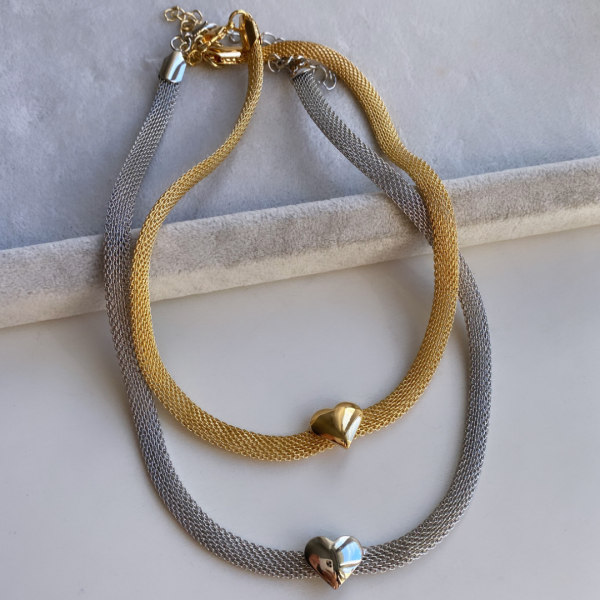 Altın Kaplama Hasır Görünümlü Kalp Kolye