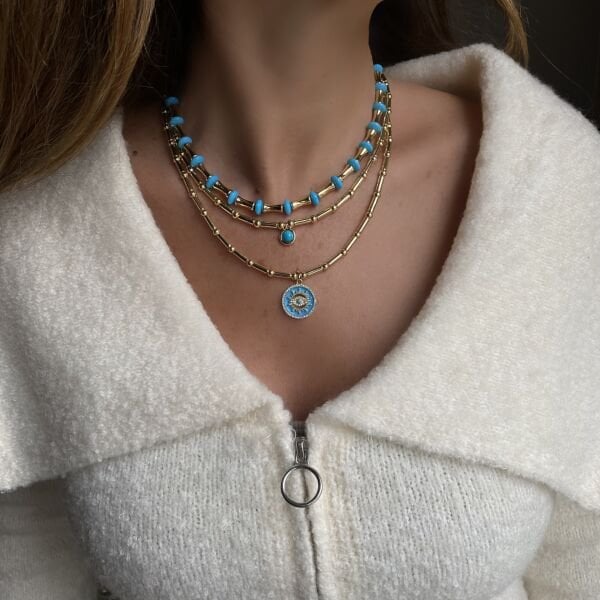 Turkuaz Taşlı Gold Kolye