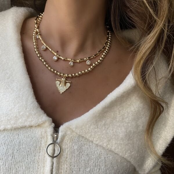 Beş Taşlı Gold Kolye