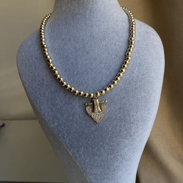 Taşlı Tasarım Gold Topçuk Kolye