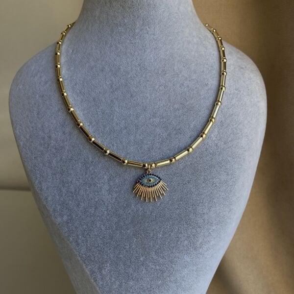 Mavi Laci Taşlı Göz Kolye