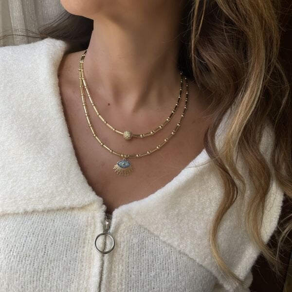 Mavi Laci Taşlı Göz Kolye