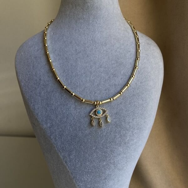 Sallantılı Taşlı Göz Kolye