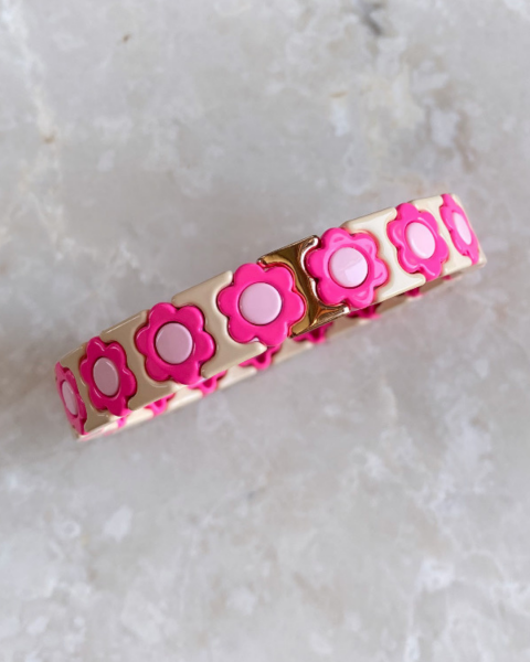 Marka Model Seramik Kaplama Ortası Pembe Çiçekli Lastikli Bileklik