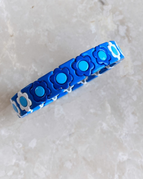 Marka Model Seramik Kaplama Ortası Mavi Çiçekli Lastikli Bileklik