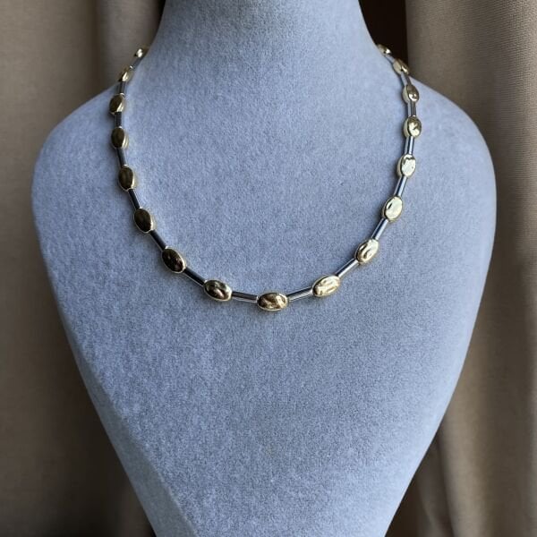 Gold Silver Oval Detaylı Kolye