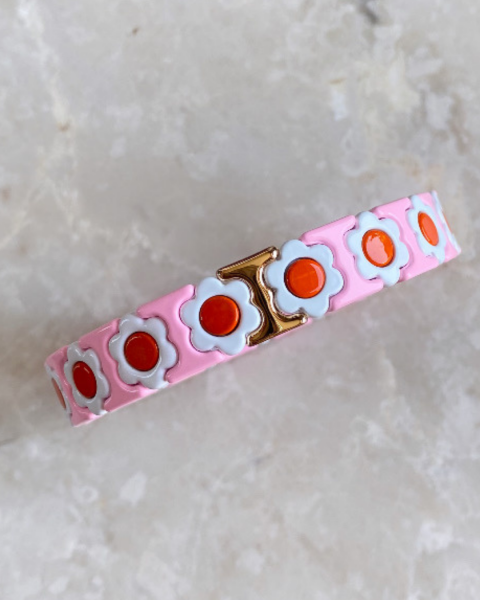 Marka Model Seramik Kaplama Pembe Beyaz Çiçekli Lastikli Bileklik