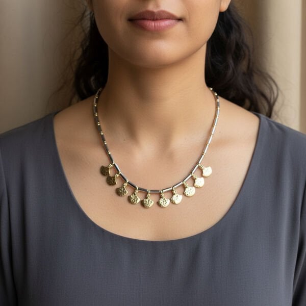 Gold Silver Sallantılı Pul Kolye