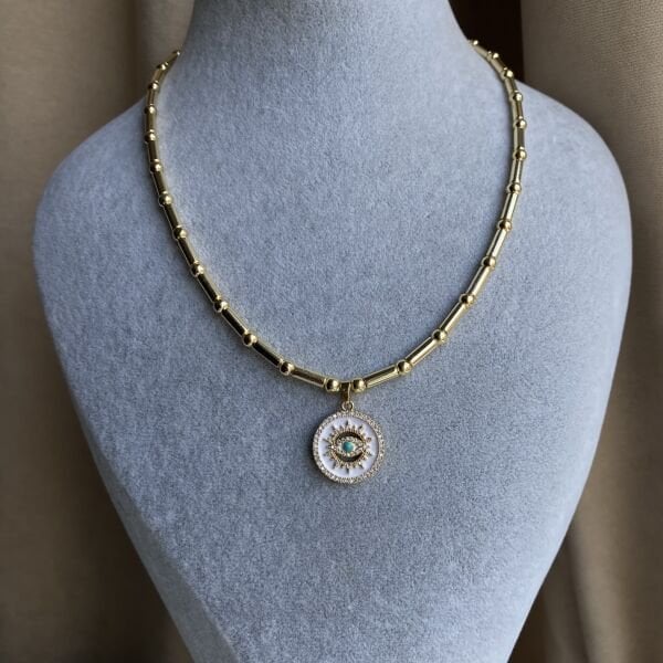 Beyaz Mavi Taşlı Göz Kolye