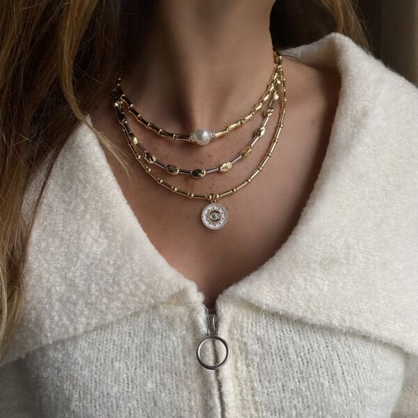 Beyaz Mavi Taşlı Göz Kolye