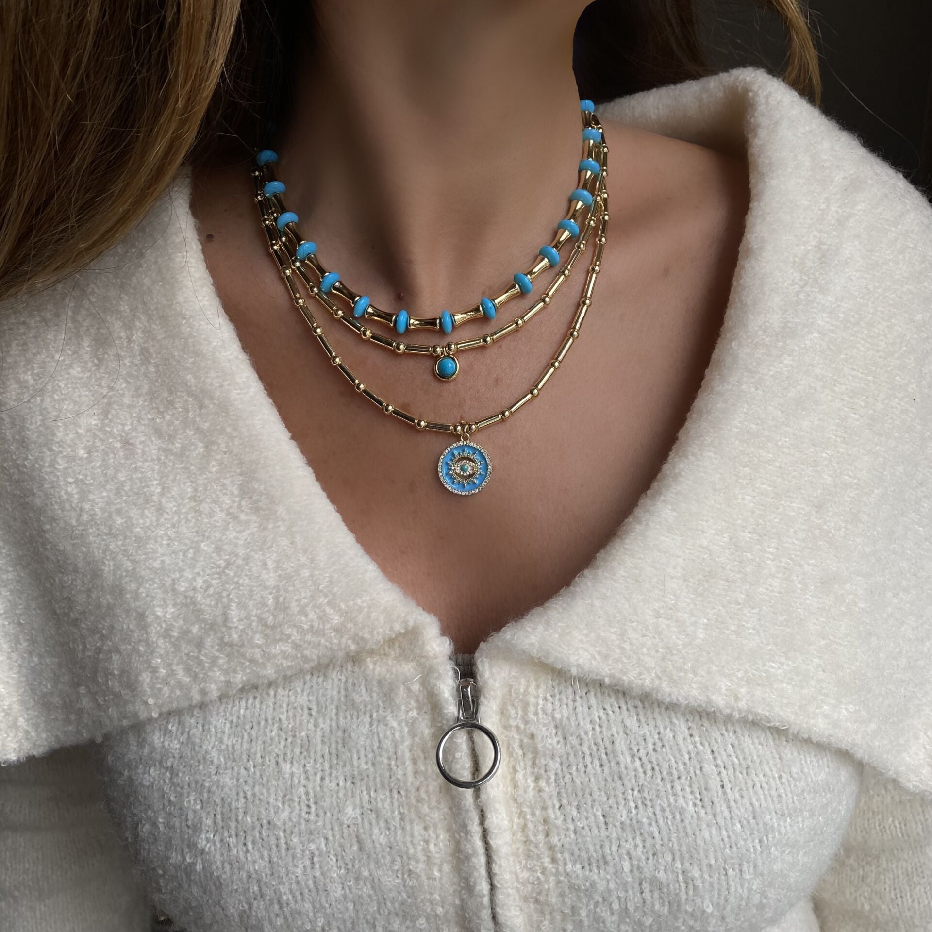 Mavi Taşlı Göz Kolye