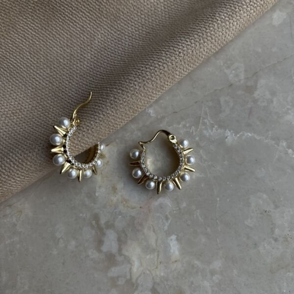 Özel Seri Taşlı İncili Halka Küpe